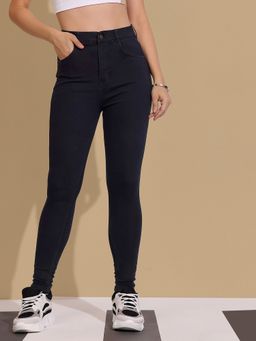 DOLCE CRUDO - Black Solid Ankle Leg High Waist Jeans