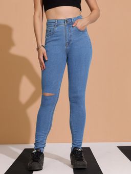 DOLCE CRUDO - Women'S Blue Ankle Leg High Waist Jeans