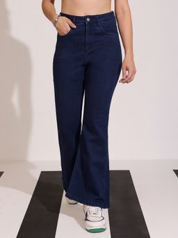 DOLCE CRUDO - Women'S Navy Blue Boot Cut Leg High Waist Jeans