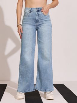 DOLCE CRUDO - Women Blue Wide Leg High Waist Jeans