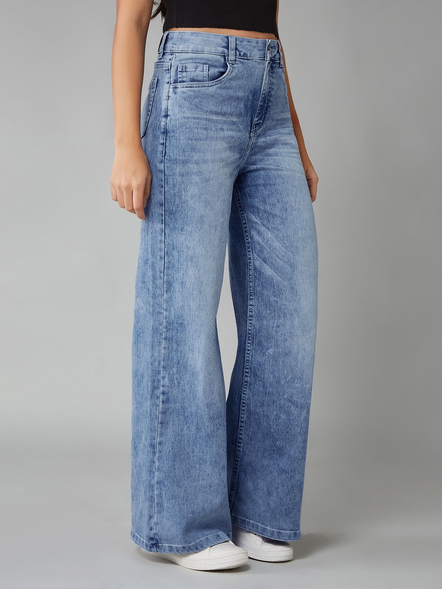 dolce crudo Blue Wide Leg Women High Waist Jeans-picture-15