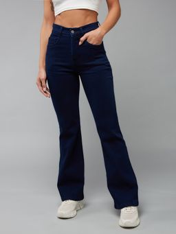 DOLCE CRUDO - Women Navy Blue Boot Cut Leg High Waist Jeans