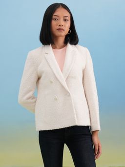 CRIMSOUNE CLUB - Women's White Jacquard Notched-Lapel Coat
