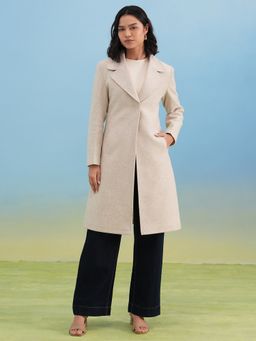 CRIMSOUNE CLUB - Women's Beige Notched-Lapel Overcoat