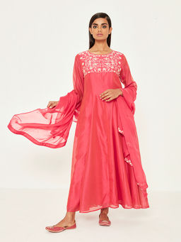 Ancestry - Pink Embroidered Anarkali Kurta