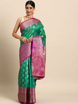 Silk Land - Green Banarasi Woven Silk Saree with Unstitched Blouse