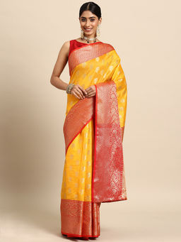Silk Land - Yellow Banarasi Woven Silk Saree with Unstitched Blouse