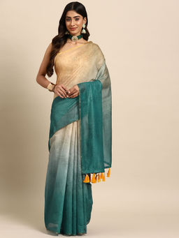 Silk Land - Multi-Color Organza Digital Ombre Print Saree with Unstitched Blouse