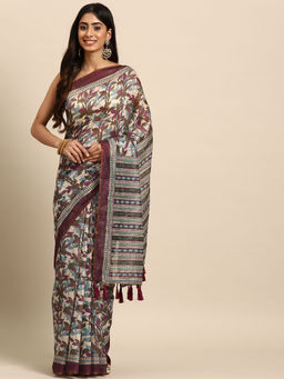 Silk Land - Multi-Color Organza Digital Print Saree with Unstitched Blouse