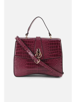 Allen Solly - Women Maroon Textured Casual Satchel with Detachable Strap