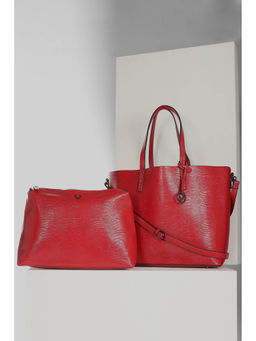 Allen Solly - Women Red Textured Casual Handbag with Detachable Strap and Pouch