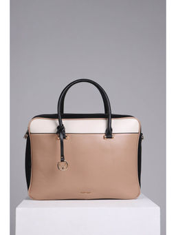 Allen Solly - Women Beige Colorblock Casual Laptop Bag with Detachable Strap