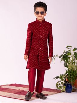 Vastramay - Boys Maroon Sherwani & Pyjama (Set of 2)