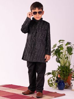 Vastramay - Boys Black Sherwani & Pyjama (Set of 2)