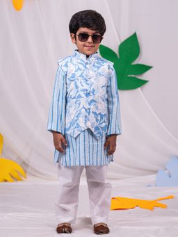 Vastramay - Boys Blue Jacket, Kurta & Pyjama (Set of 3)