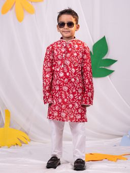 Vastramay - Boys Red & White Kurta & Pyjama (Set of 2)