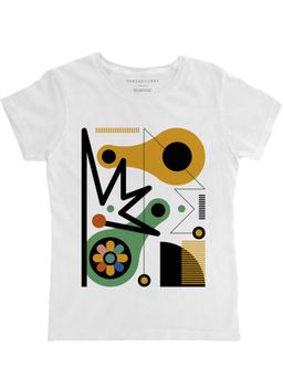 THREADCURRY - Pattern Girls White Printed Crew Neck T-shirt