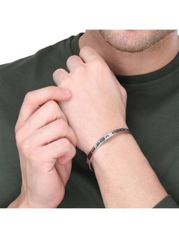 Yellow Chimes - Silver-Toned Stainless Steel Rhodium-Plated Kada Bracelet