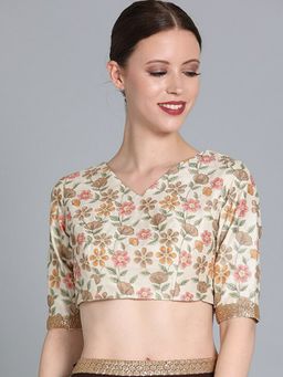 Ethnovog - Ready To Wear Cream Embroidered V Neck Stitched Blouse