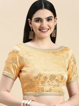 Ethnovog - Ready To Wear Yellow Brocade Half Sleeve Stitched Blouse