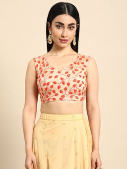 Ethnovog - Ready To Wear Light Peach Embroidered Chiffon Stitched Blouse