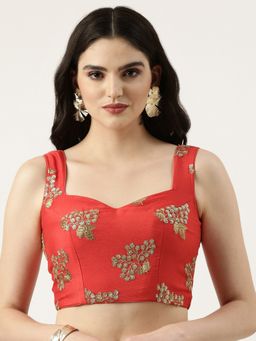 Ethnovog - Ready To Wear Maroon Chinnon Embroidered Stitched Blouse