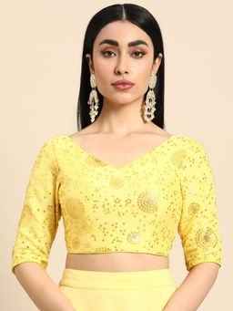 Ethnovog - Ready To Wear Yellow Chinon Embroidered Stitched Blouse