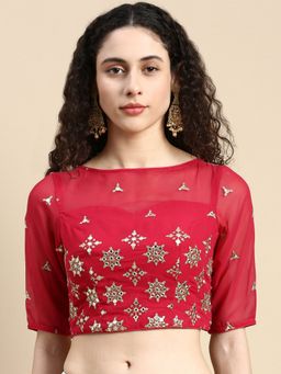 Ethnovog - Ready To Wear Pink Embroidered Georgette Stitched Blouse