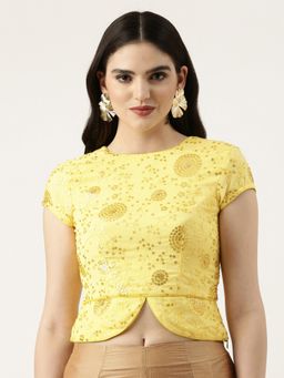 Ethnovog - Ready To Wear Yellow Embroidered Chinon Stitched Blouse