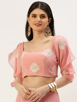Ethnovog - Ready To Wear Pink Embroidered Ruffles Style Stitched Blouse