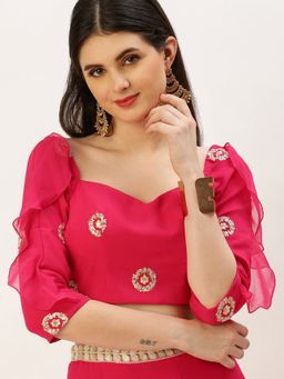 Ethnovog - Ready To Wear Dark Pink Embroidered Ruffles Style Stitched Blouse
