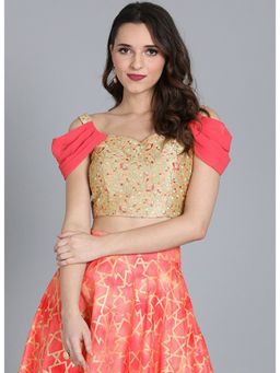 Ethnovog - Ready To Wear Beige Embroidered Stitched Blouse with Cowl Style Sleeve