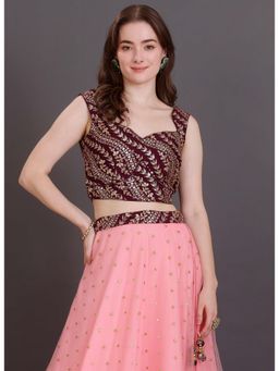Ethnovog - Ready To Wear Wine Embroidered Sleeveless Stitched Blouse
