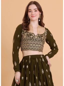 Ethnovog - Ready To Wear Green Georgette Embroidered Stitched Blouse