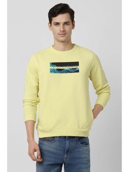 Peter England - Men Yellow Graphic Print Crew Neck Sweatshirt