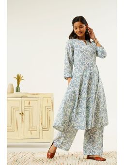 Indy Raaga - Vaidehi Sanganeri Floral Printed Cotton Anarkali Kurta with Pant (Set of 2)