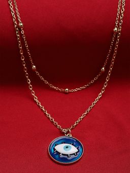 PANASH - Gold Plated Gold Toned Blue Evil Eye Pendant With Chain
