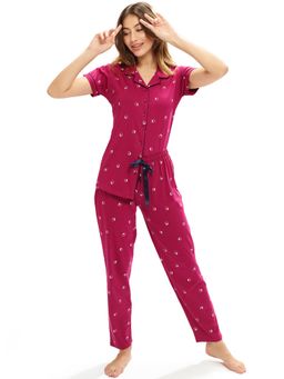 LOTIK - Magenta Printed Cotton Shirt and Pyjama