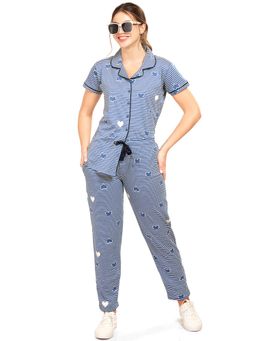 LOTIK - Blue Printed Cotton Shirt and Pyjama