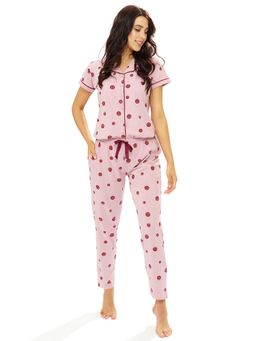 LOTIK - Pink Printed Cotton Shirt and Pyjama
