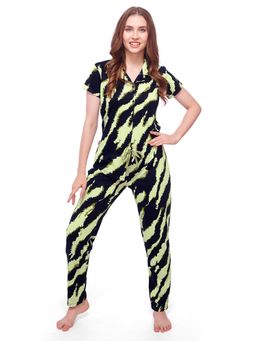 LOTIK - Green Printed Cotton Shirt and Pyjama