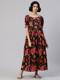 Swishchick - Black Printed Cotton Maternity Dress