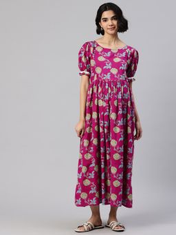Swishchick - Magenta Printed Cotton Maternity Dress