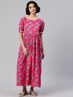 Swishchick - Pink Printed Cotton Maternity Dress