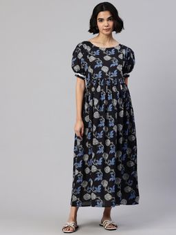 Swishchick - Black Printed Cotton Maternity Dress