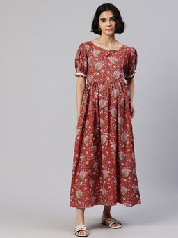 Swishchick - Red Printed Cotton Maternity Dress