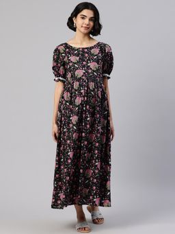 Swishchick - Black Printed Cotton Maternity Dress