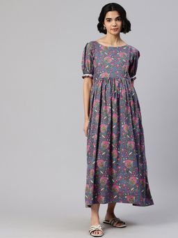 Swishchick - Blue Printed Cotton Maternity Dress