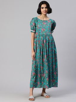 Swishchick - Blue Printed Cotton Maternity Dress