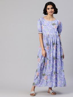 Swishchick - Lavender Printed Cotton Maternity Dress